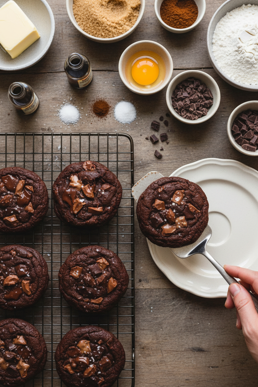 Fudgy Double Chocolate Chip Cookies
