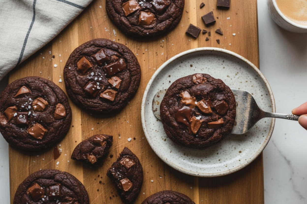 Fudgy Double Chocolate Chip Cookies Recipe