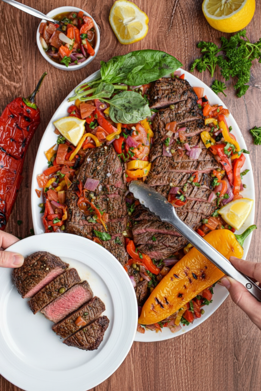 Grilled Flank Steak Peperonata