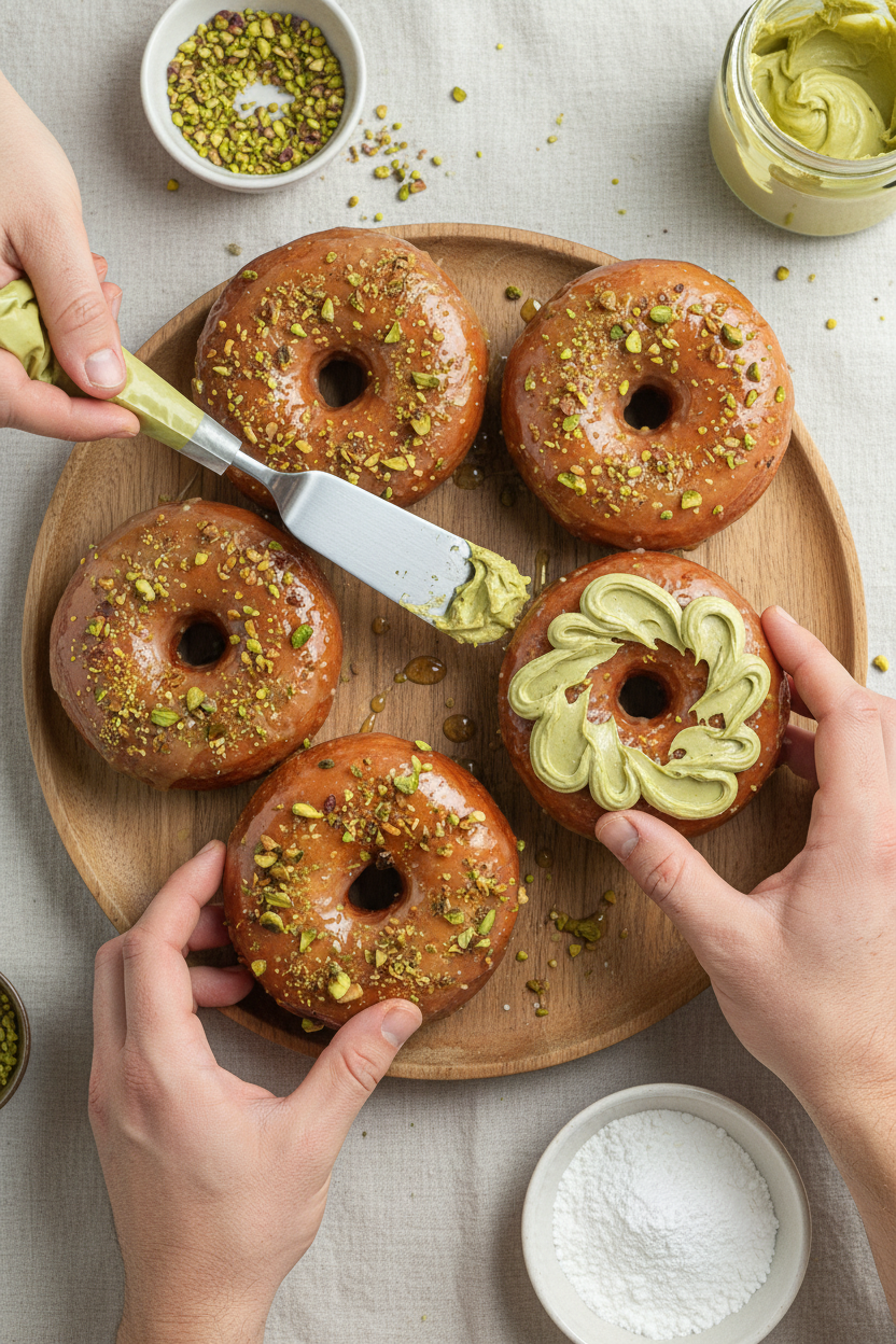 Homemade Pistachio Donuts with Pistachio Glaze