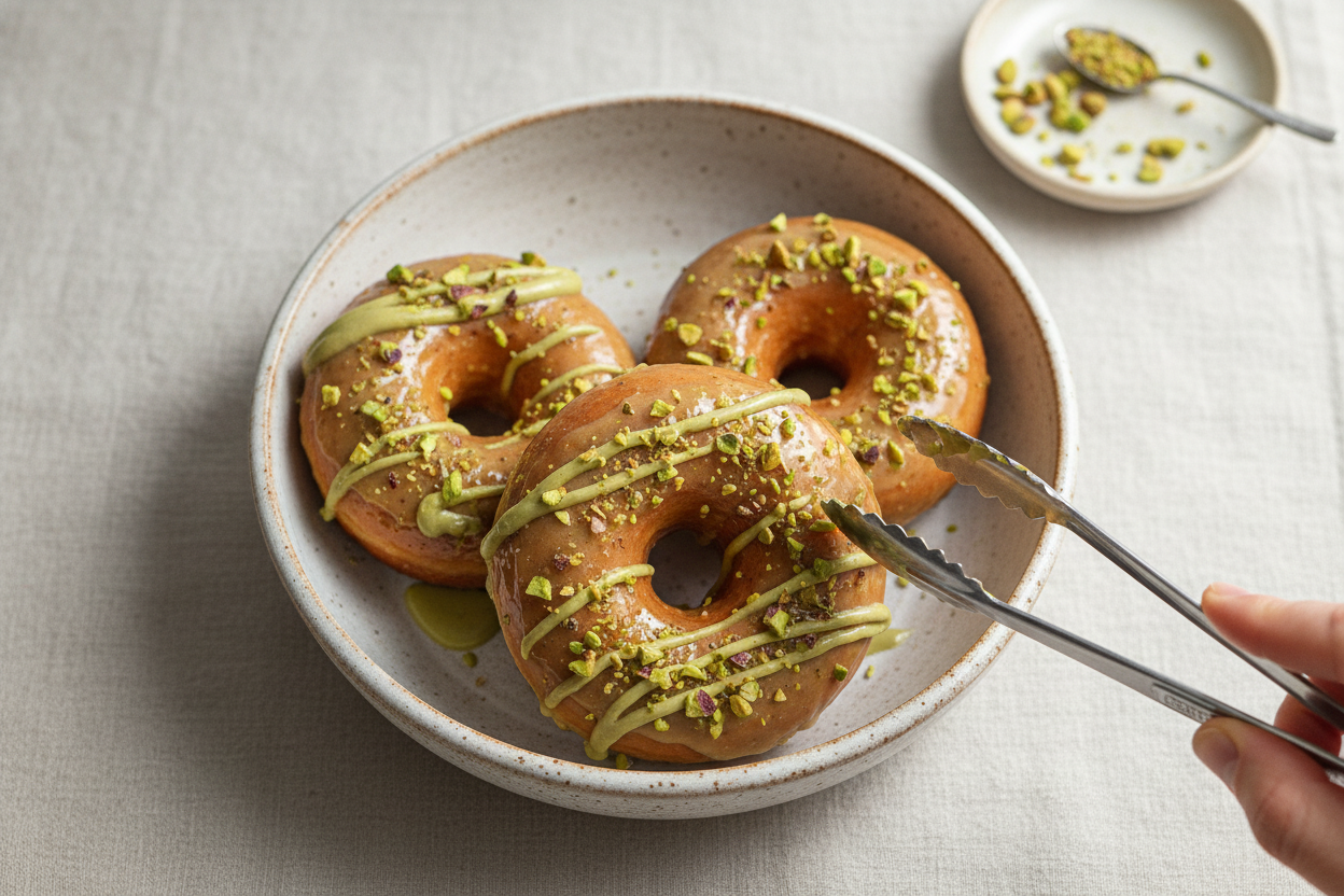 Homemade Pistachio Donuts with Glaze