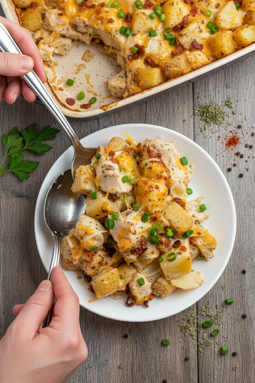 LOADED POTATO RANCH CHICKEN CASSEROLE