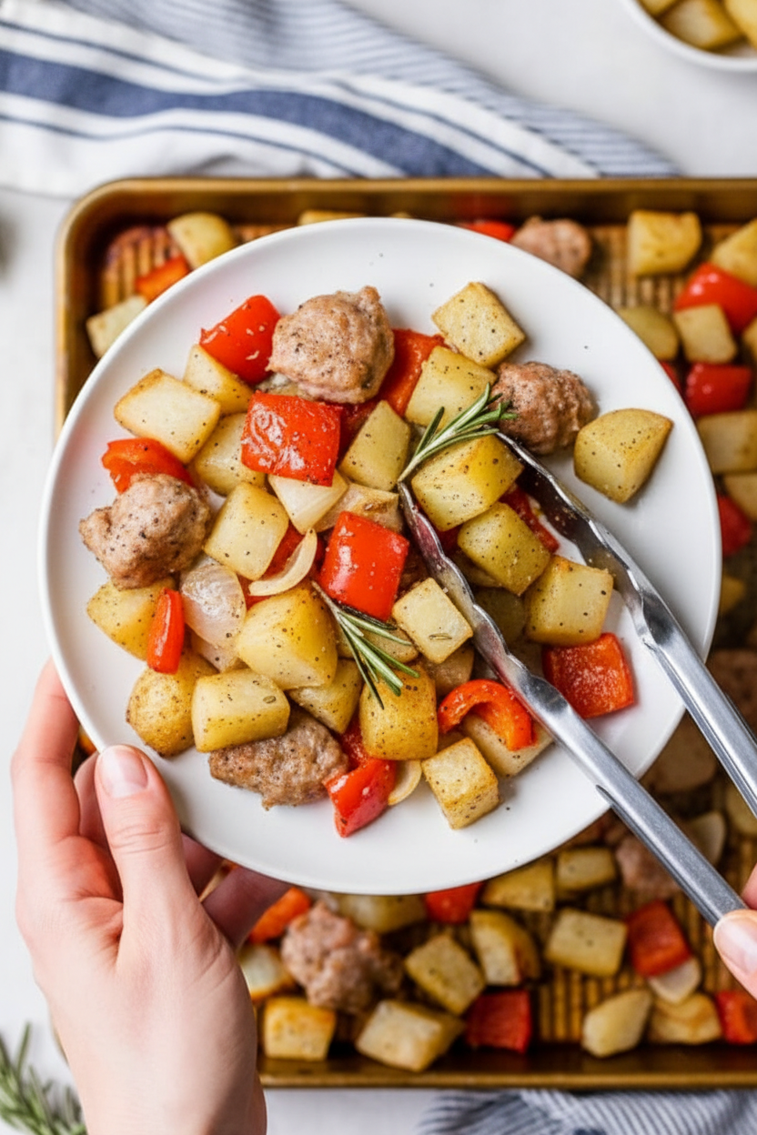 One Pan Roasted Potatoes, Sausage and Peppers