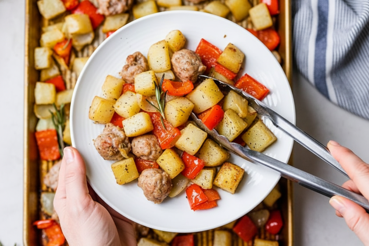 One Pan Roasted Potatoes Sausage and Peppers