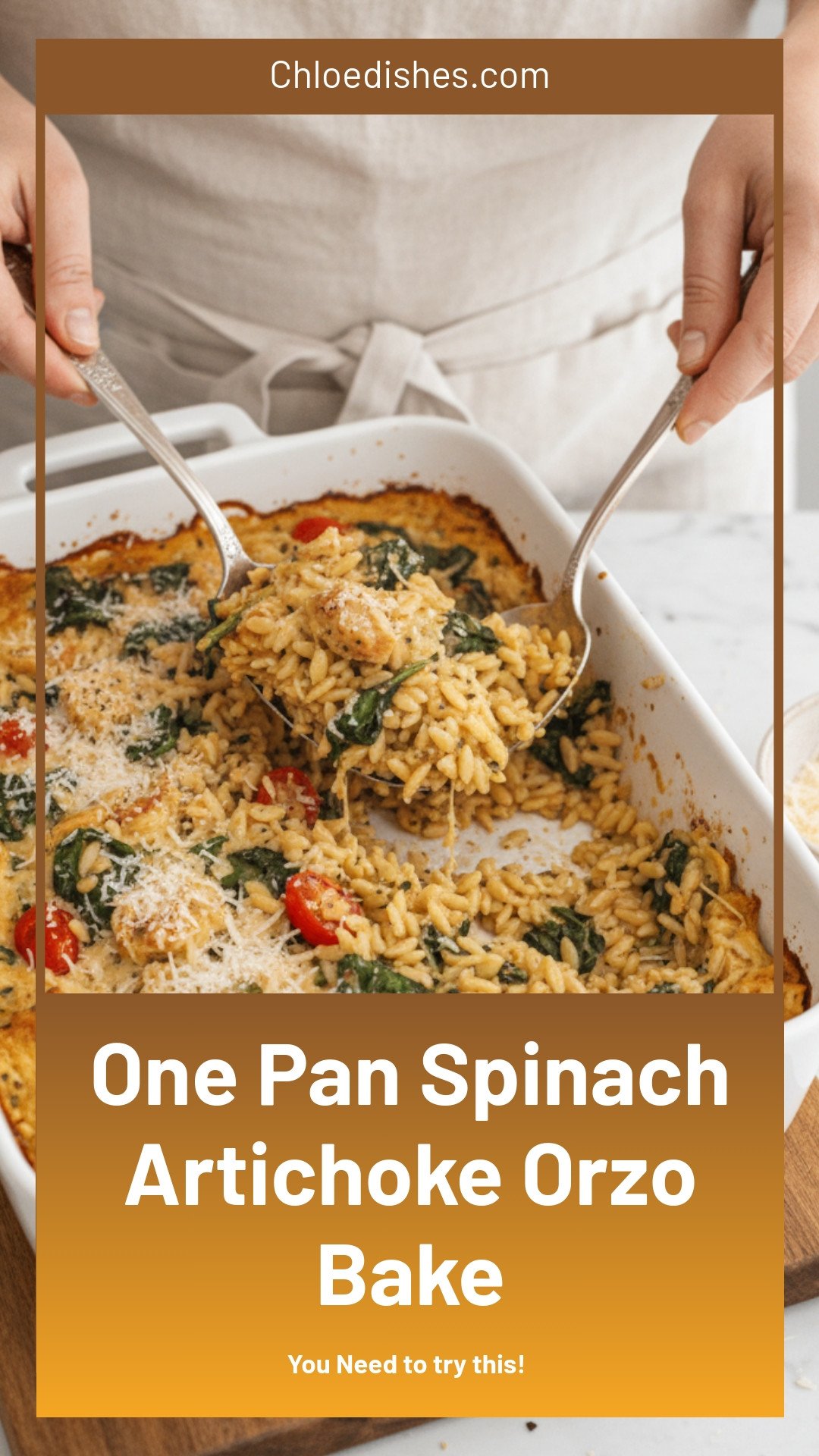 One Pan Spinach and Artichoke Orzo Bake