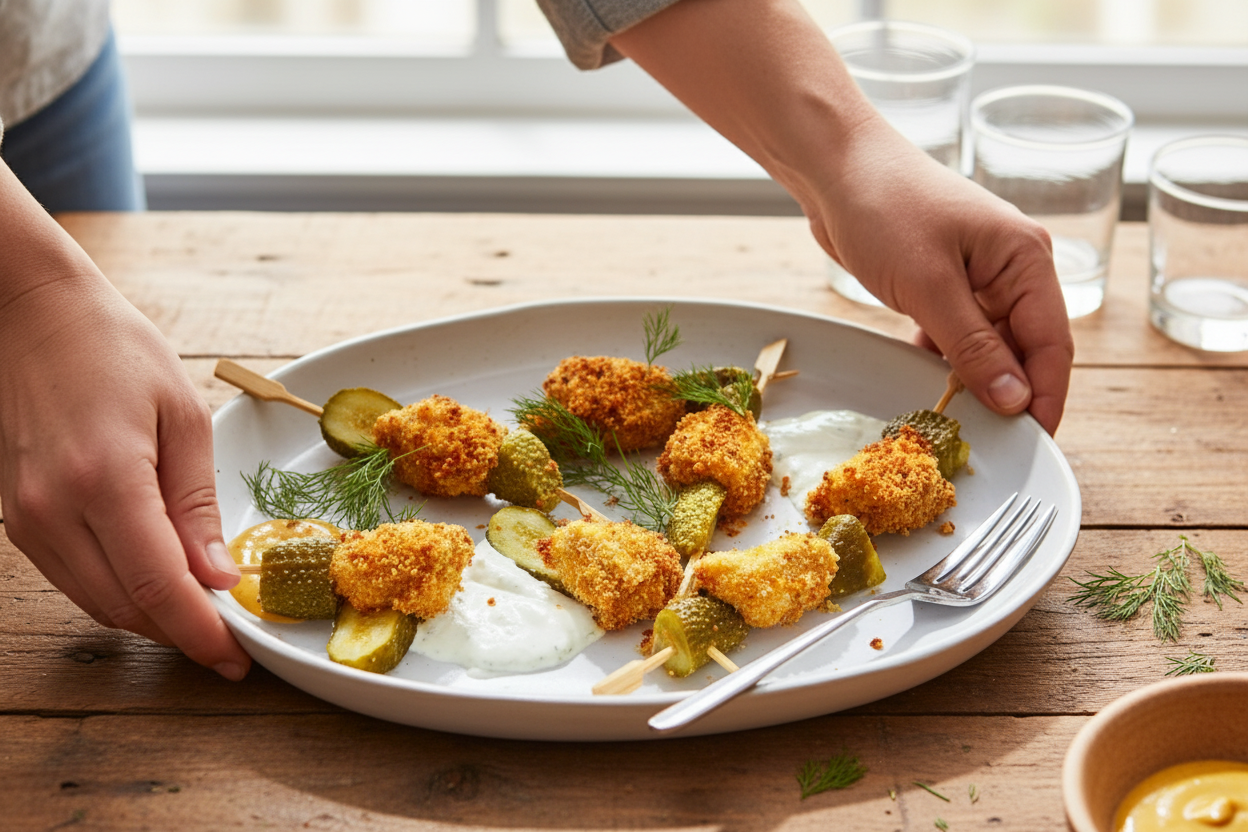 Pickle Popcorn Chicken Skewers Recipe