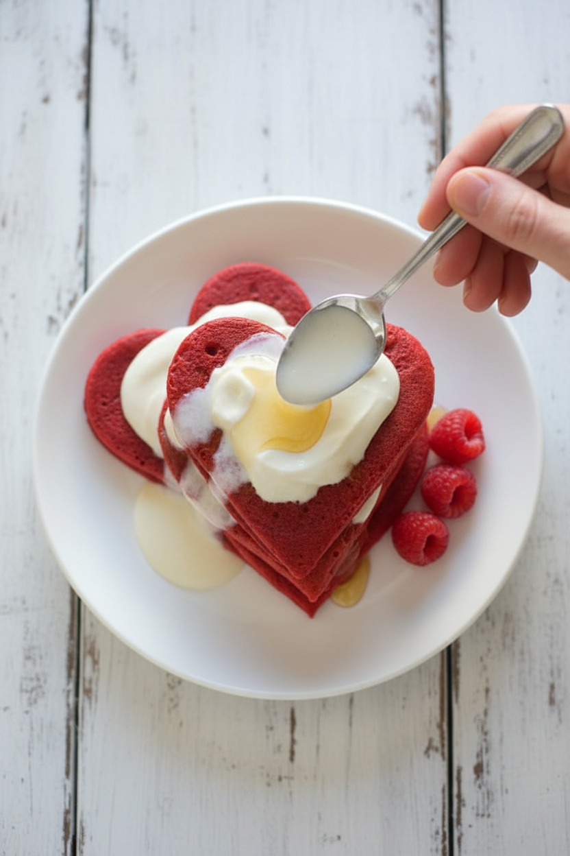 Red Velvet Pancakes with Cream Cheese Topping