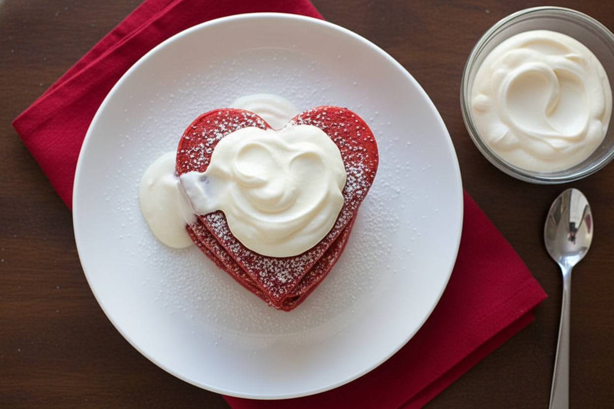 Red Velvet Pancakes with Cream Cheese Topping