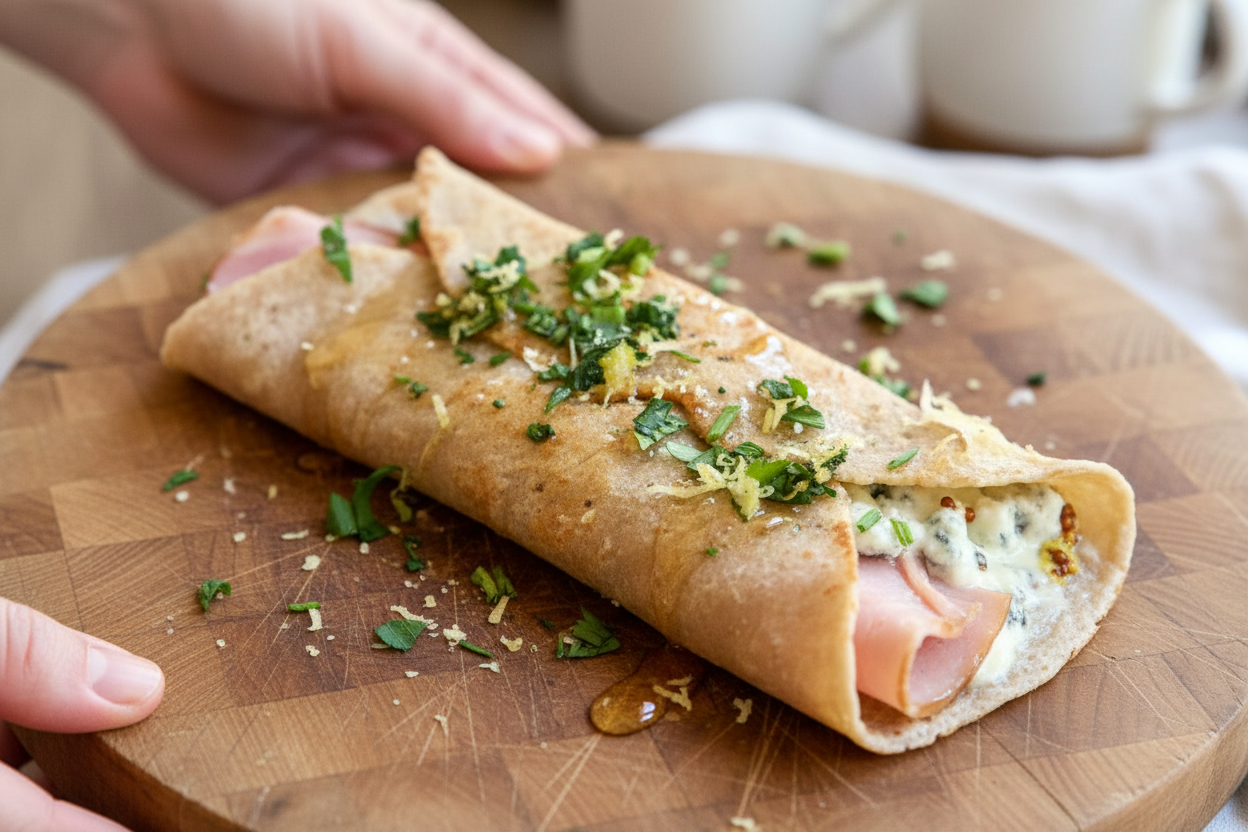 5 Minute Honey Mustard Ham Cheese Crepes