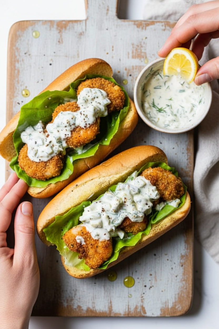 Air Fryer Fried Shrimp Sandwich with Tartar Sauce