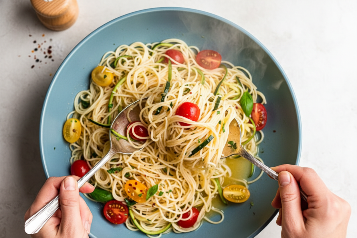 Angel Hair Pasta with Zucchini and Tomatoes