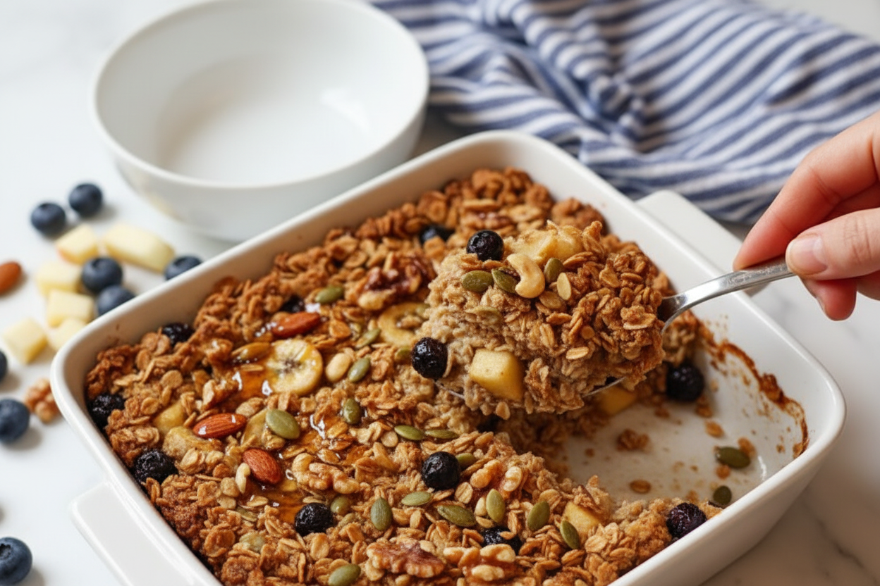 Baked Oatmeal with Fruit and Nuts Recipe