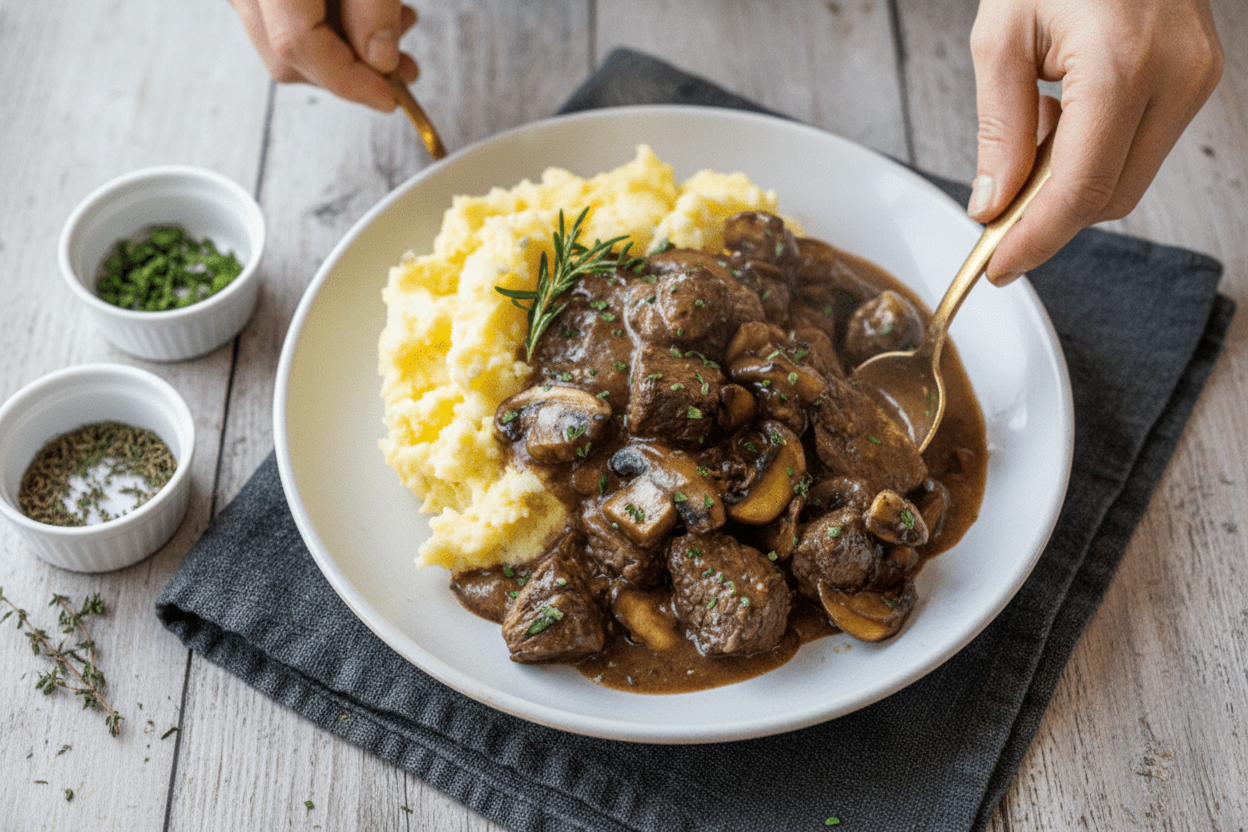 Beef Tenderloin Tips with Mushroom Gravy Recipe: Beef Tenderloin Tips with Mushroom Gravy Recipe