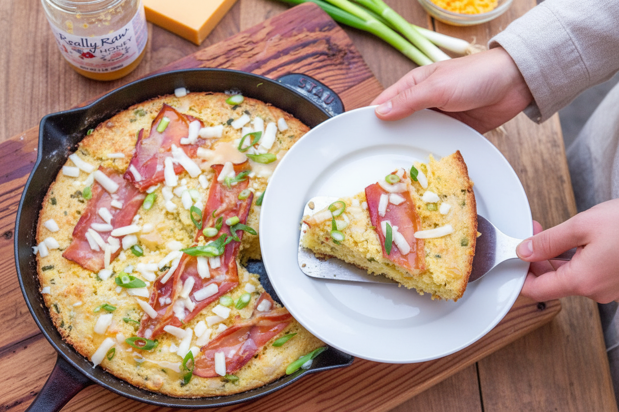 Brown Butter Cheddar Scallion Crispy Prosciutto Cornbread