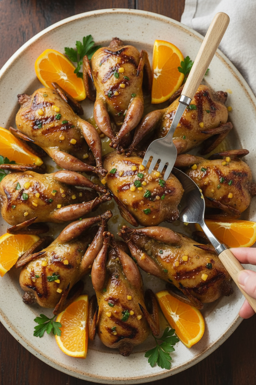 Butterflied Quail With An Orange