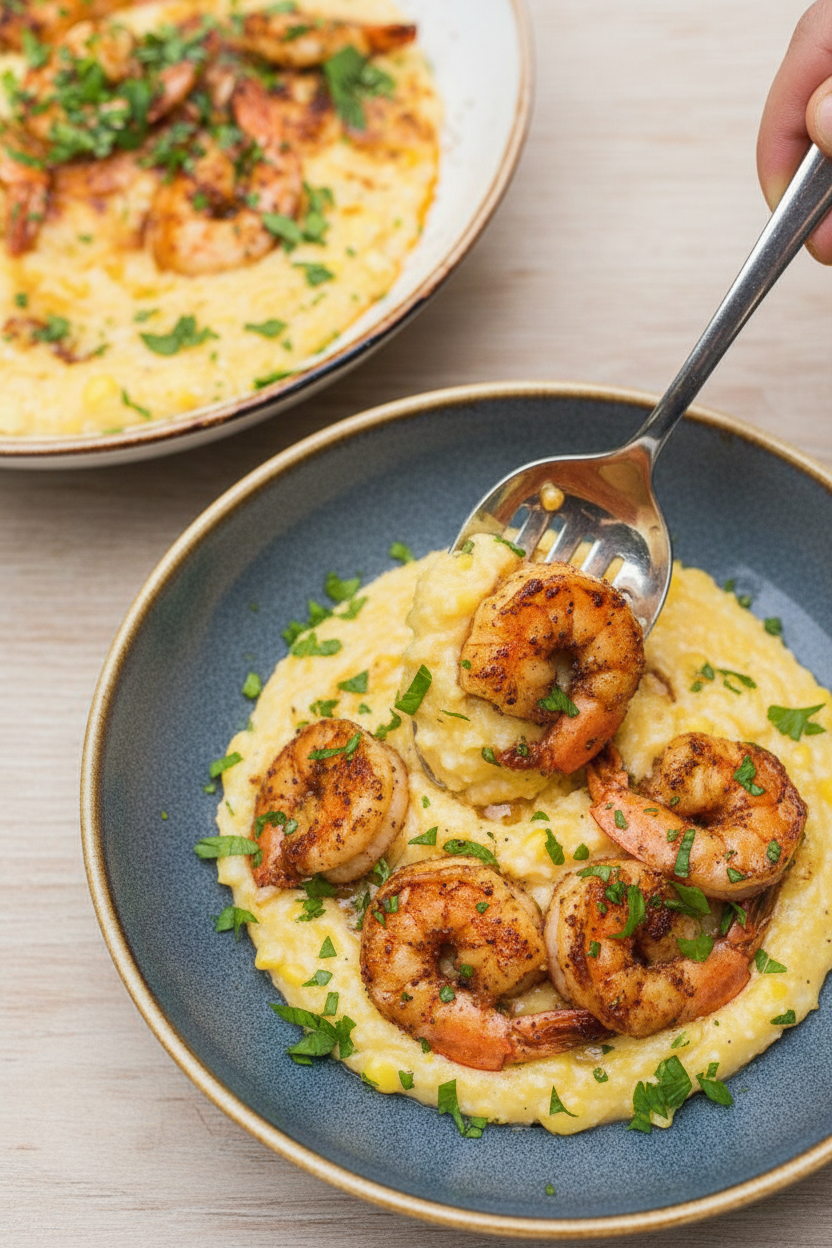Cajun Honey Butter Shrimp and Cheesy Cheddar Grits | Caroline Chambers