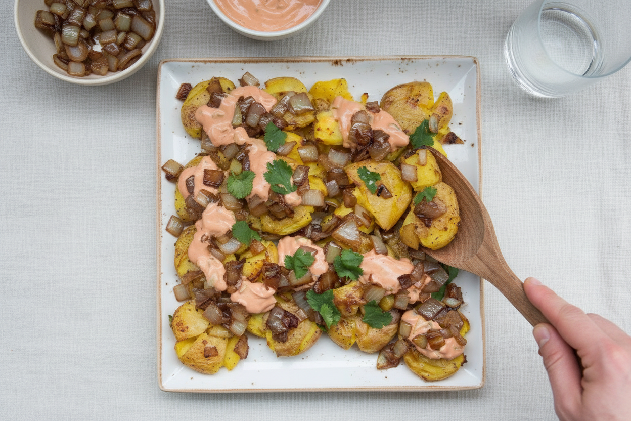 Animal Style Crispy Smashed Potatoes | Caroline Chambers: Caroline Chambers Animal Style Crispy Smashed Potatoes