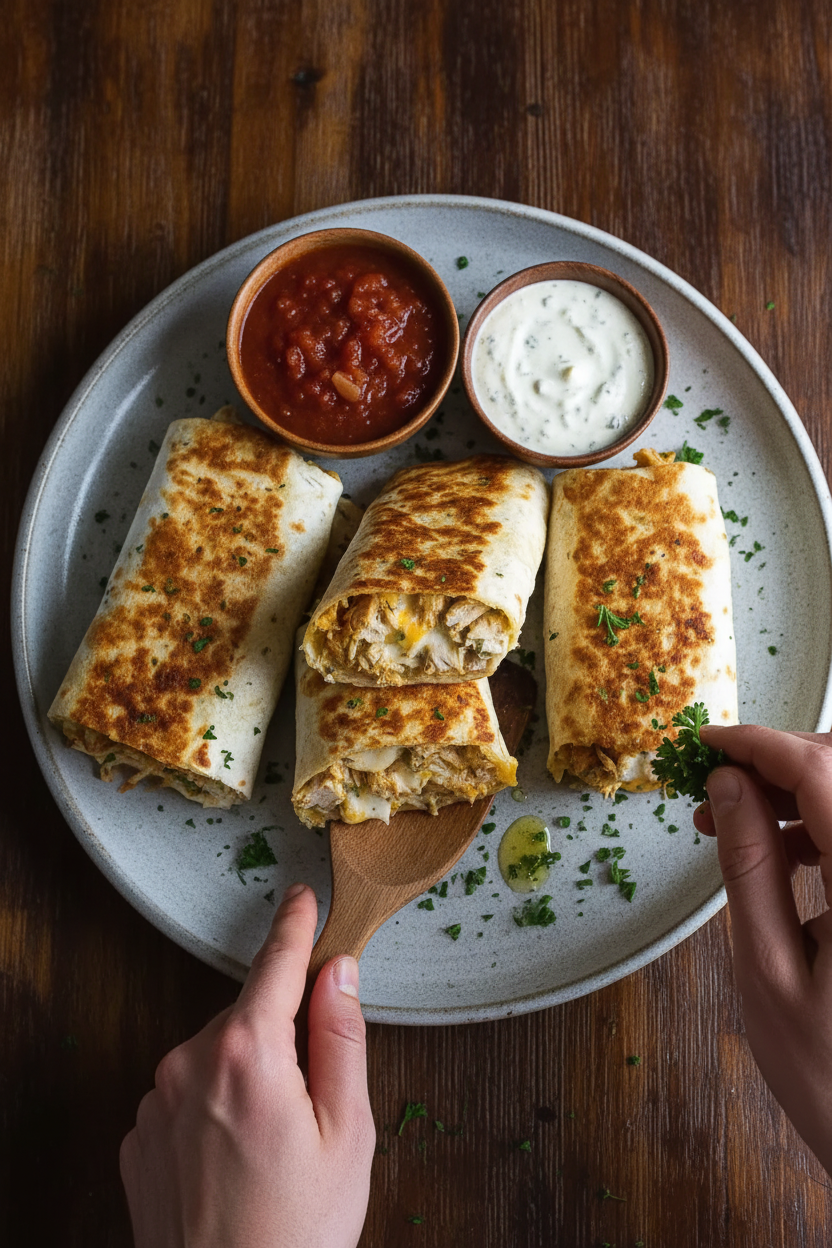 Ooey-Gooey Cheesy Garlic Chicken Wraps