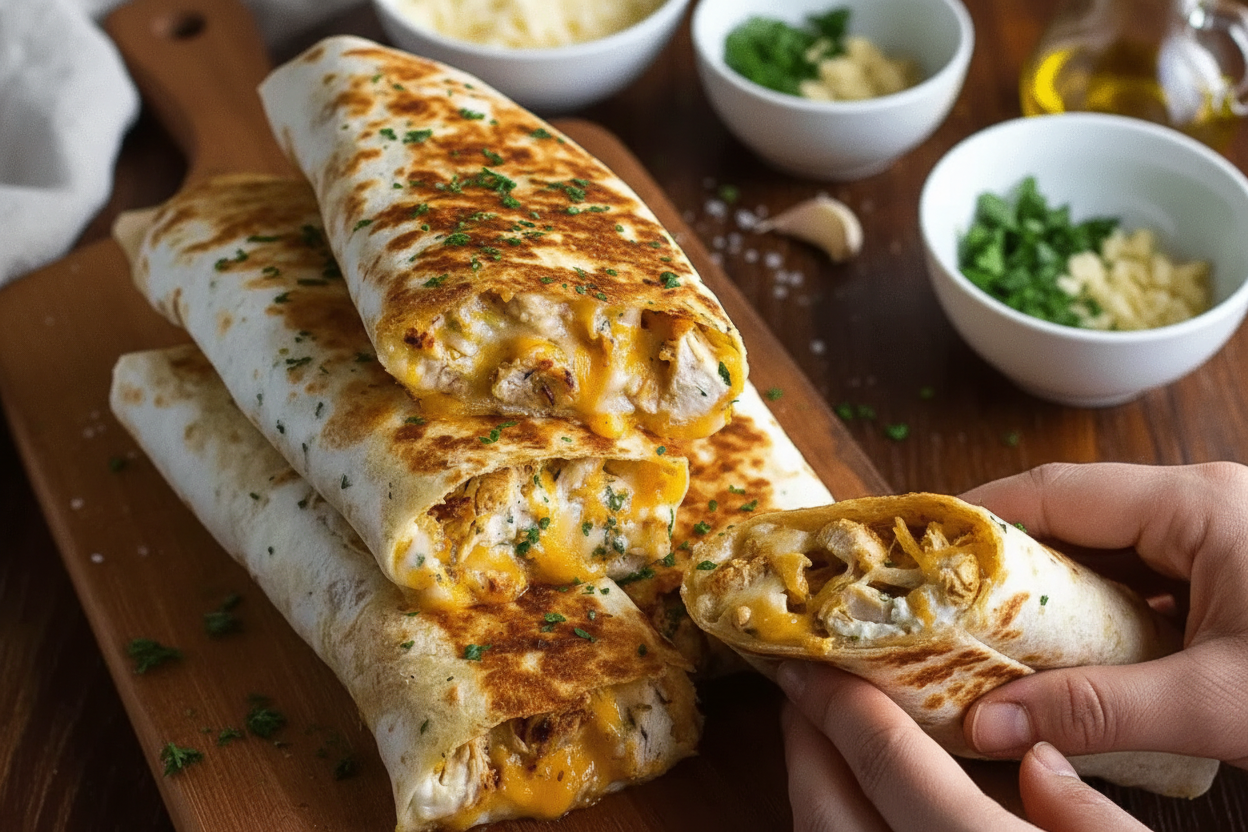 Cheesy Garlic Chicken Wraps Recipe