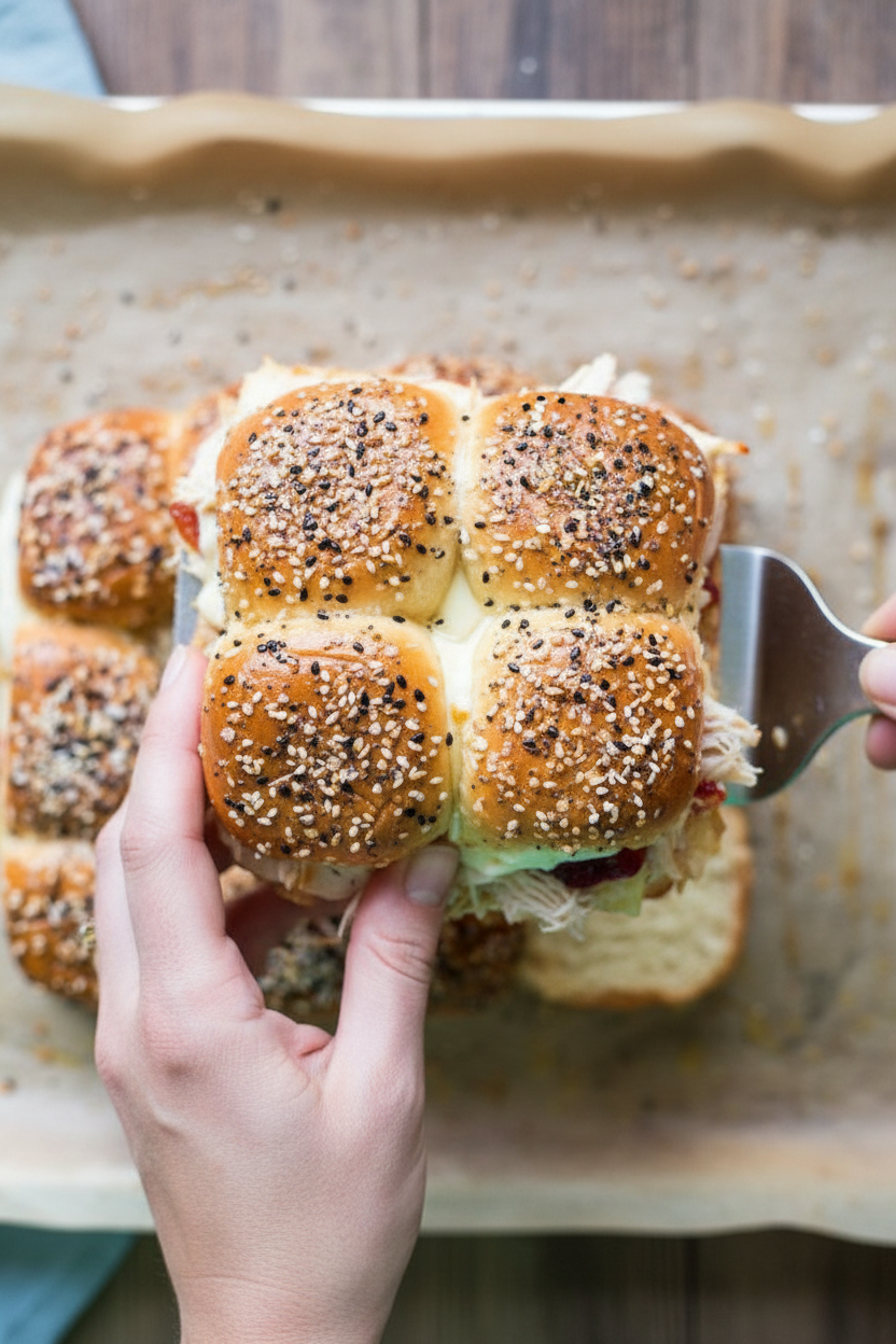 Cheesy Everything Bagel Turkey-Cranberry Sliders | Caroline Chambers