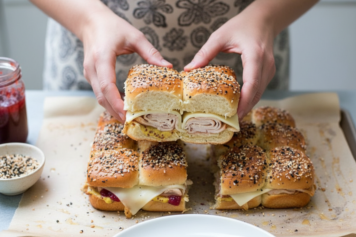 Cheesy Turkey Cranberry Everything Bagel Sliders