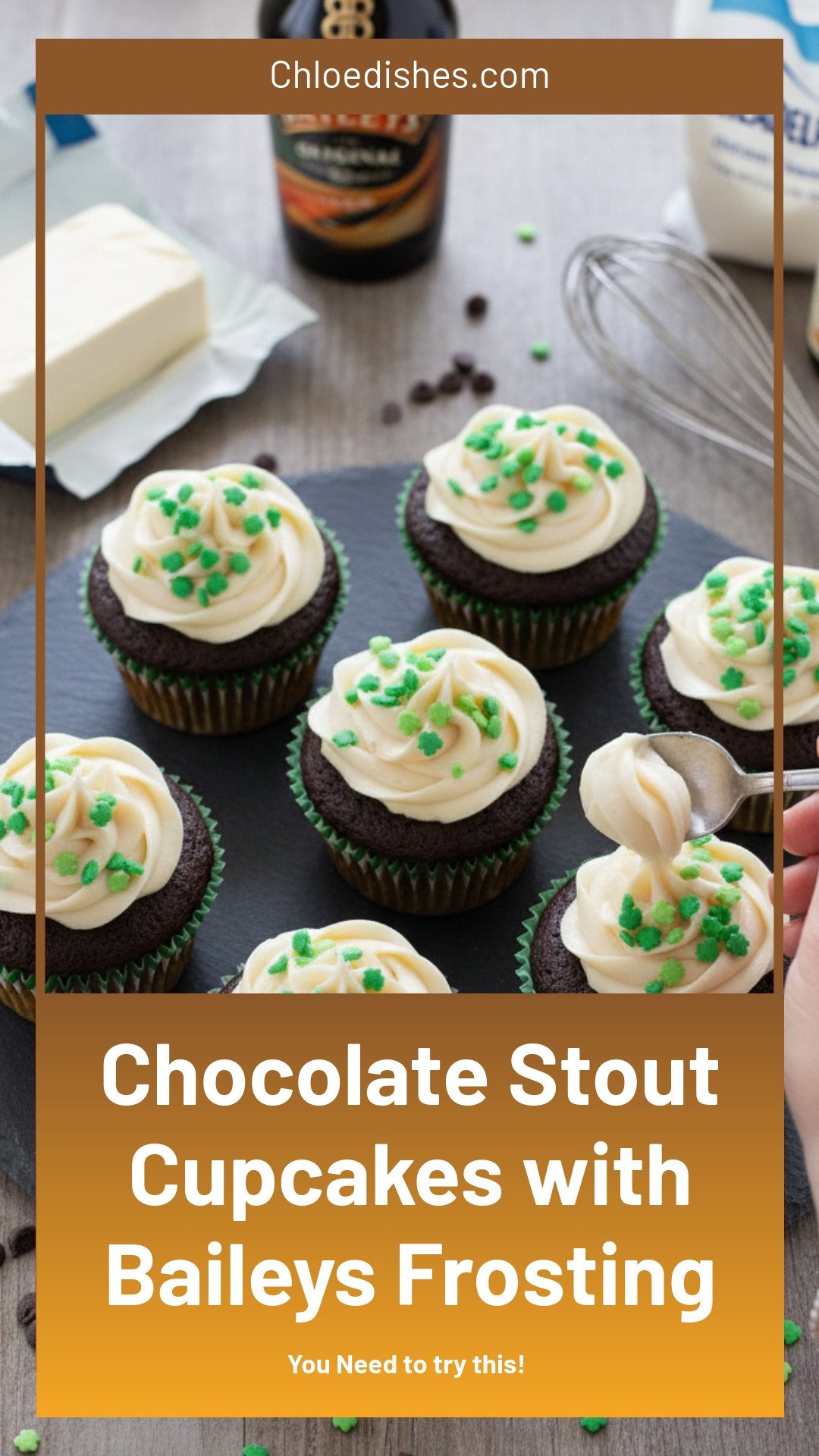 Chocolate Stout Cupcakes with Bailey's Irish Cream Cheese Frosting