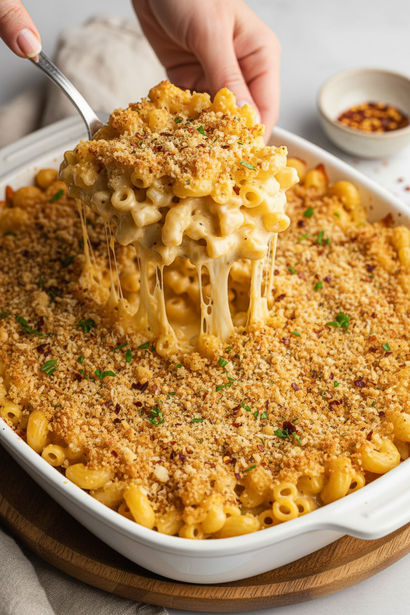 Creamy Baked Mac And Cheese With Crispy Breadcrumb Topping