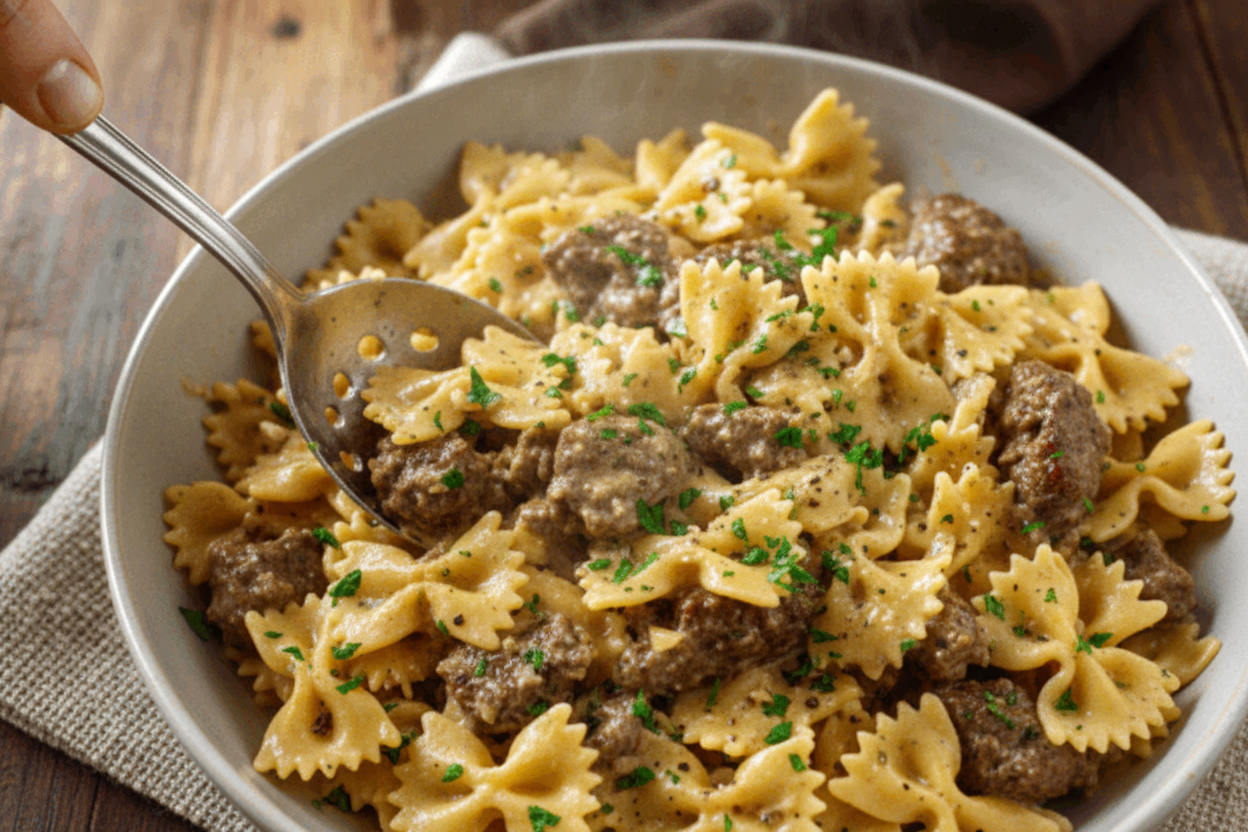 Creamy Beef Bowtie Pasta Comfort Recipe