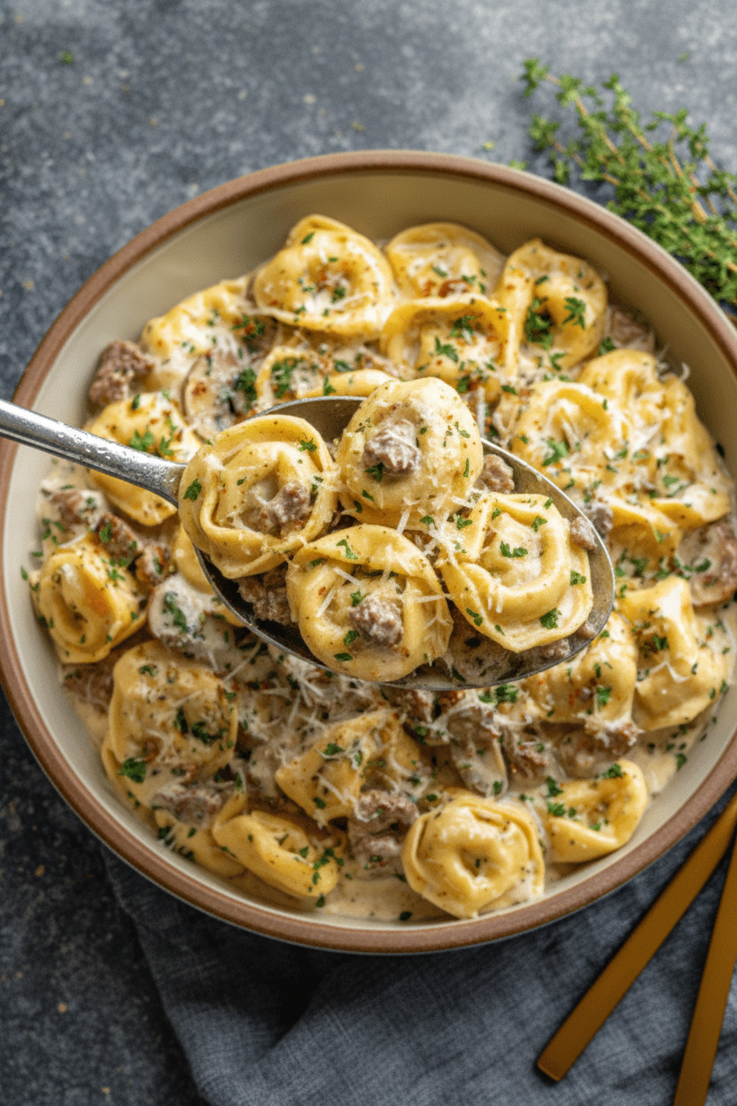 Beef & Parmesan Tortellini in Creamy Sauce Recipe