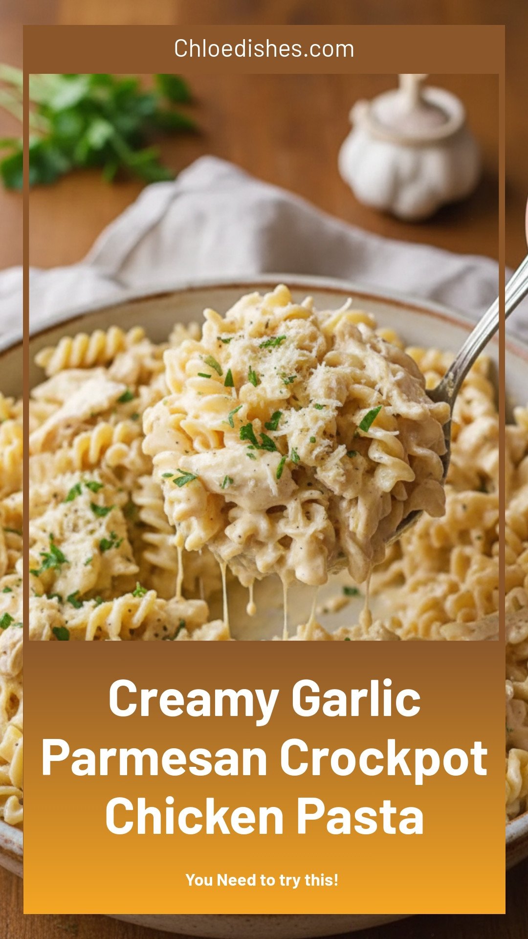 Crockpot Garlic Parmesan Chicken Pasta