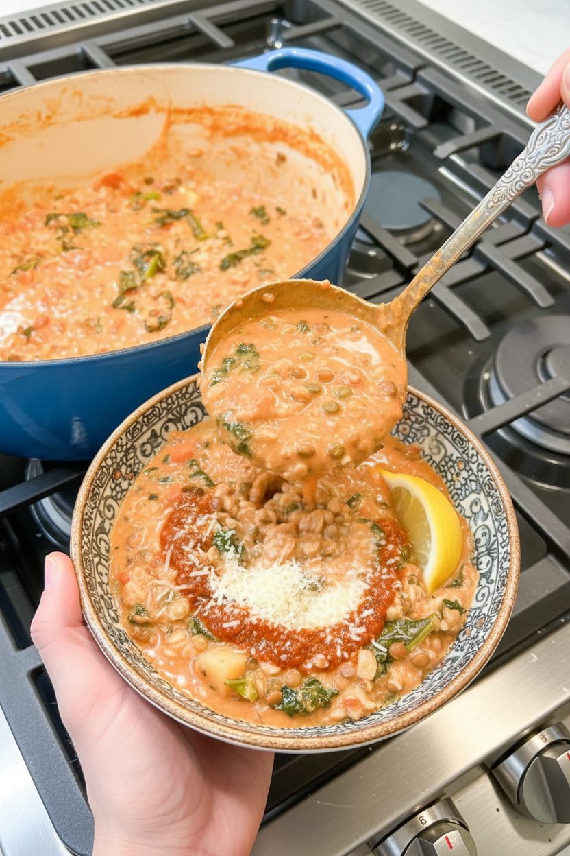 One Pot Creamy Turkey, Kale, & Farro Stew Recipe | Caroline Chambers