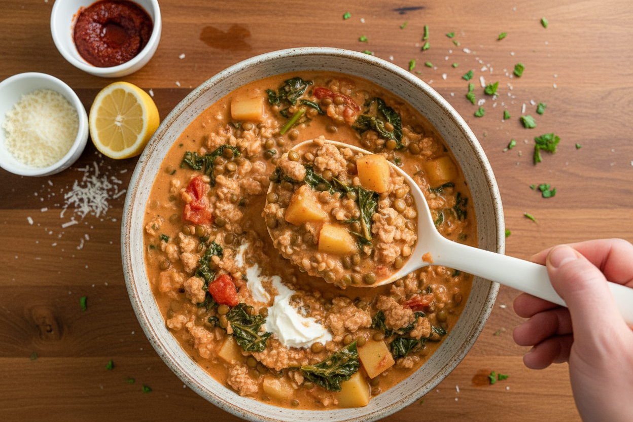 Creamy Turkey Kale and Farro Stew Recipe