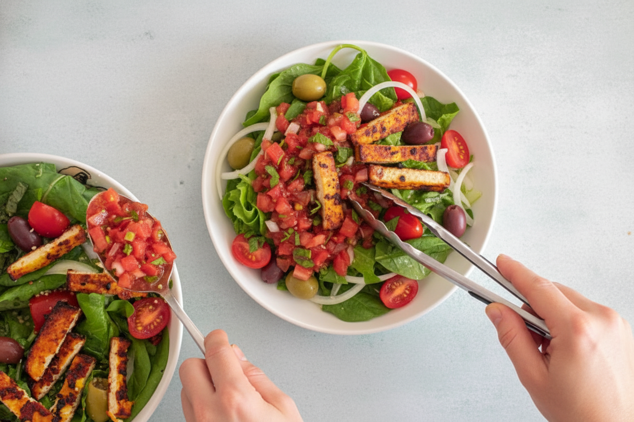 Crispy Air Fryer Tofu Salad with Salsa