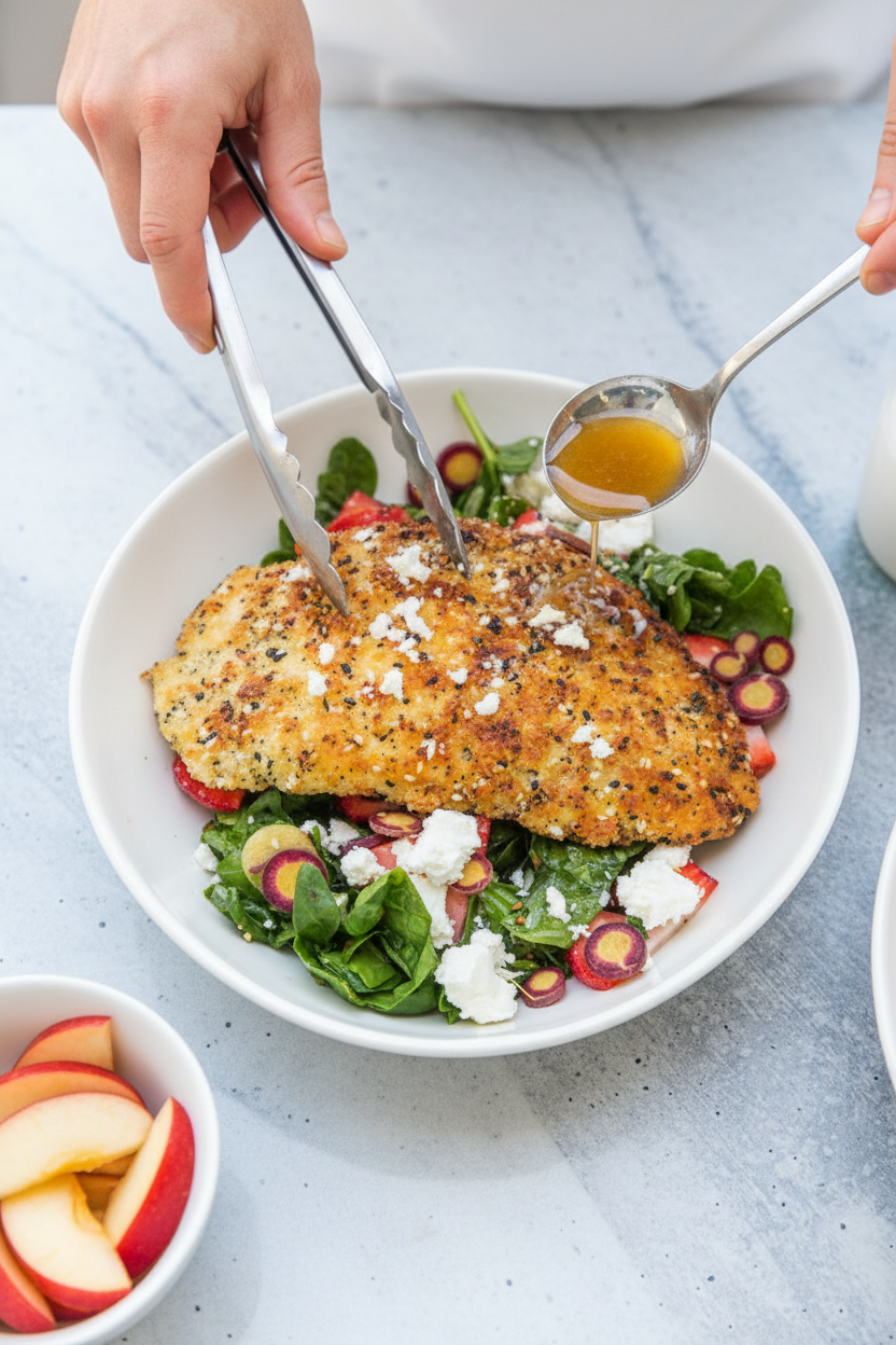 Crispy Everything Bagel Chicken Schnitzel with a Big Green Salad | Caroline Chambers