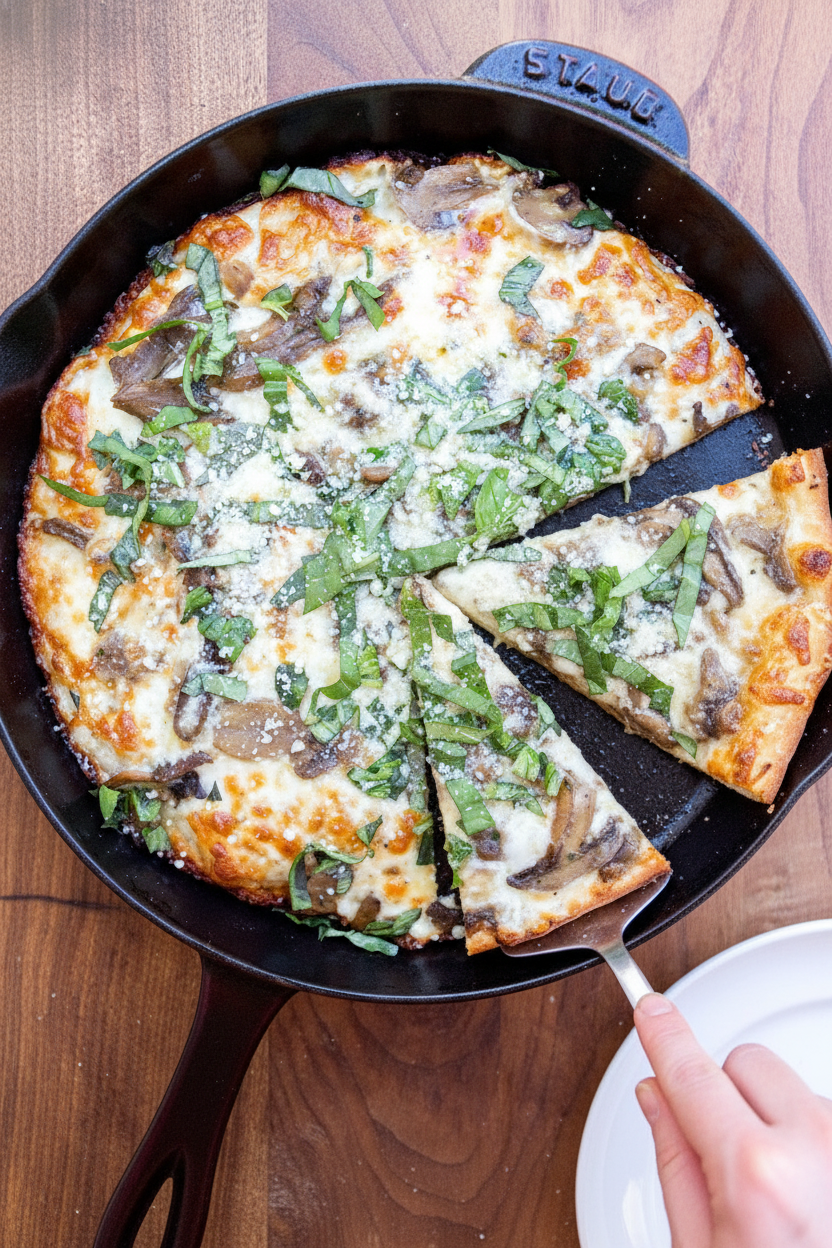 Trader Joe's Tuesday: Crispy Truffle Cheesy Mushroom Skillet Pizza | Caroline Chambers