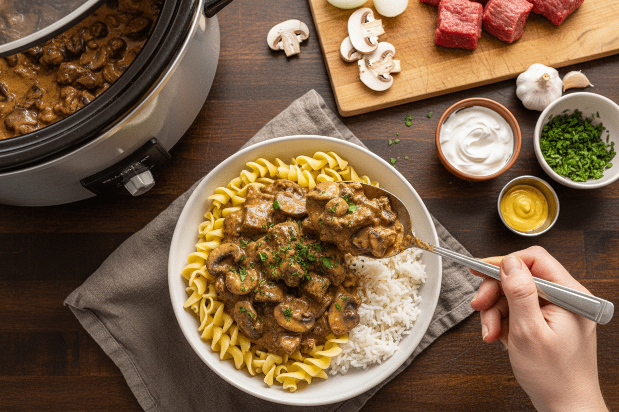 Easy Slow Cooker Beef Stroganoff Recipe