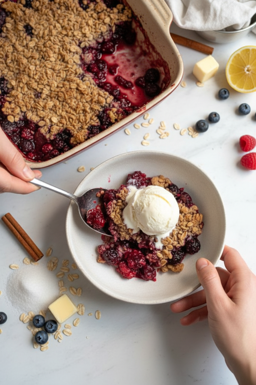 Easy Triple Berry Crumble With Oats