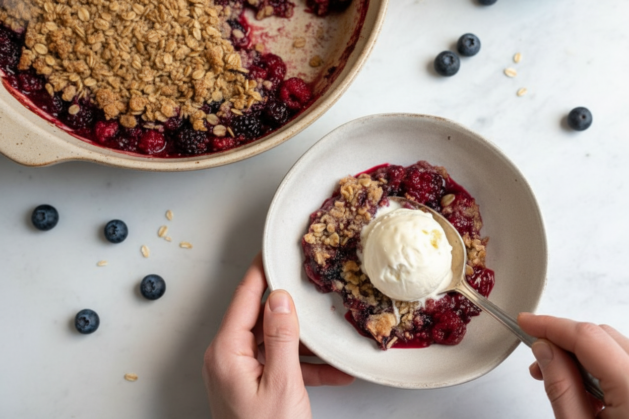 Easy Triple Berry Crumble With Oats Recipe