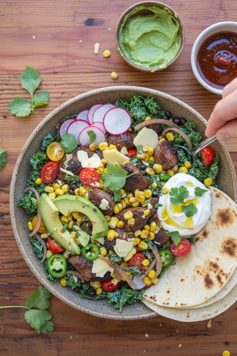Fully Loaded Carnitas Kale Taco Salad | Caroline Chambers