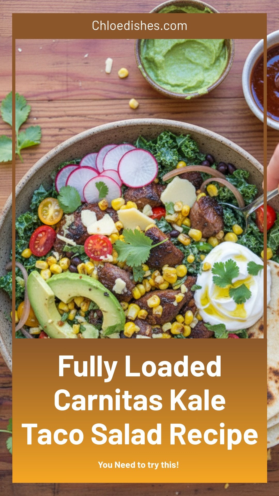 Fully Loaded Carnitas Kale Taco Salad | Caroline Chambers