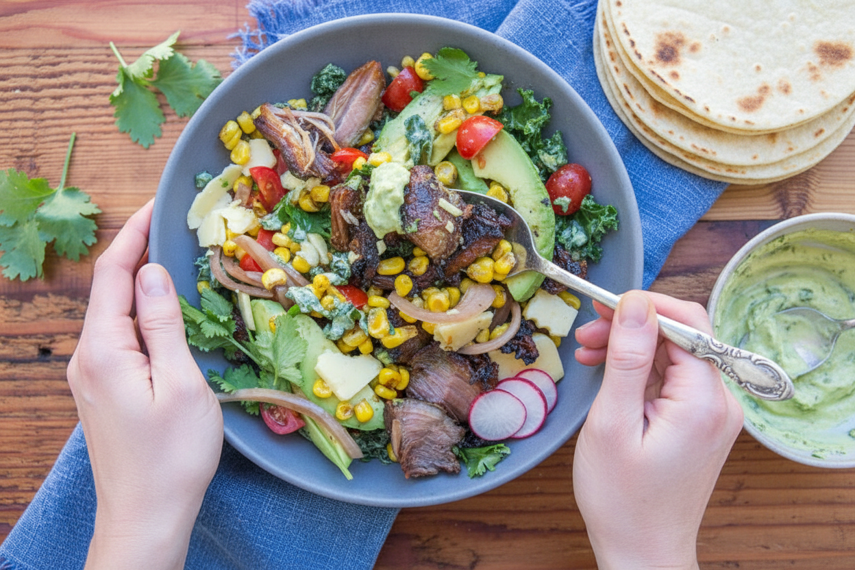 Fully Loaded Carnitas Kale Taco Salad Recipe
