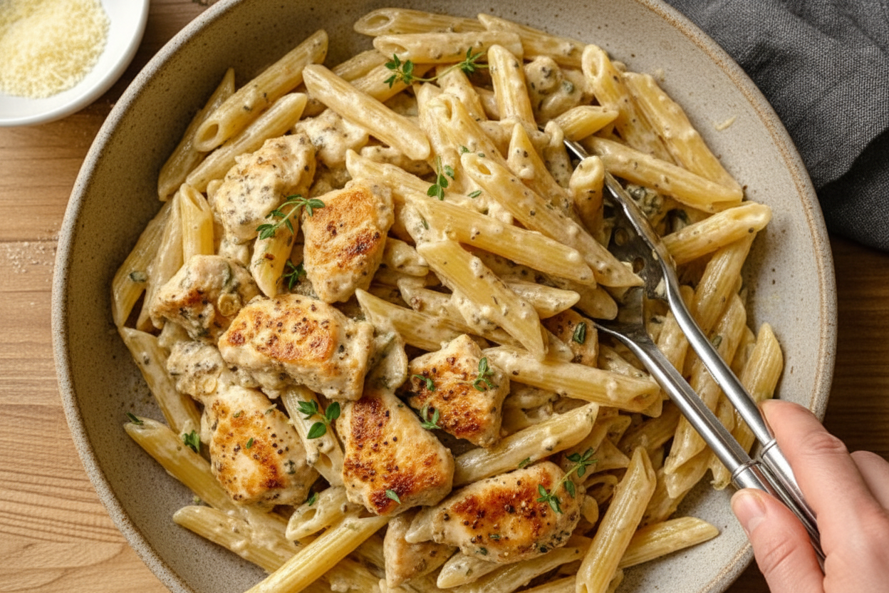 Garlic Butter Chicken Bites and Creamy Parmesan Pasta