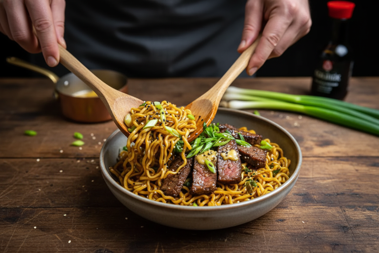 Garlic Butter Steak with Lightning Noodles