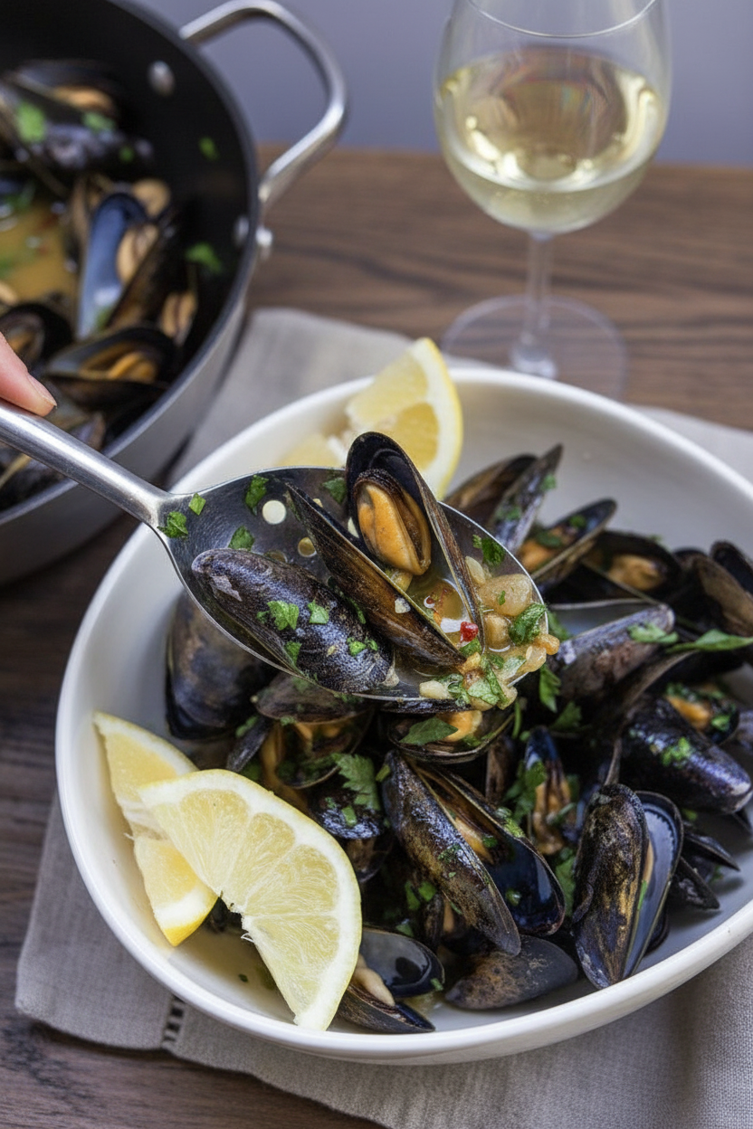 Garlic & White Wine Steamed Mussels | Caroline Chambers
