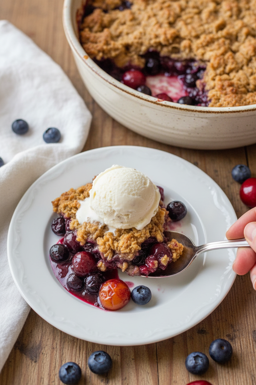 Gooey Oatmeal Peanut Butter Cookie Berry Cobbler | Caroline Chambers