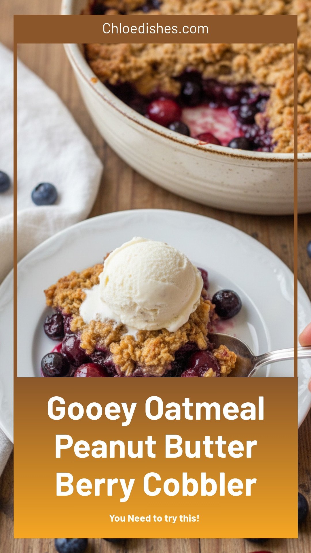 Gooey Oatmeal Peanut Butter Cookie Berry Cobbler | Caroline Chambers