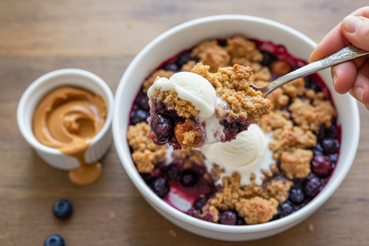 Gooey Oatmeal Peanut Butter Berry Cobbler