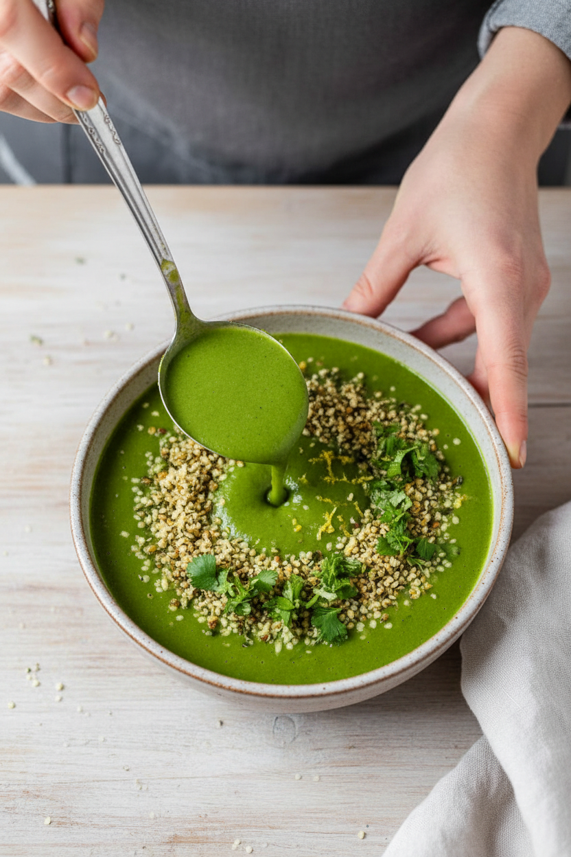 Actually Delicious Green Detox Soup with Toasted Hemp Gremolata