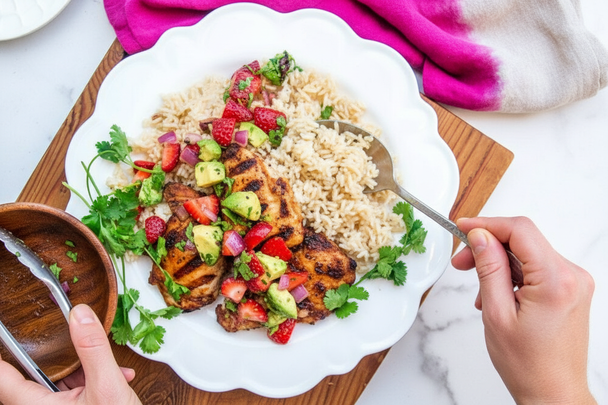 Grilled Jerk Chicken with Coconut Rice and Salsa