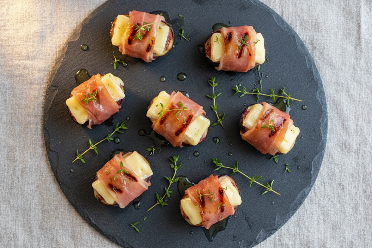 Grilled Prosciutto Wrapped Figs with Brie